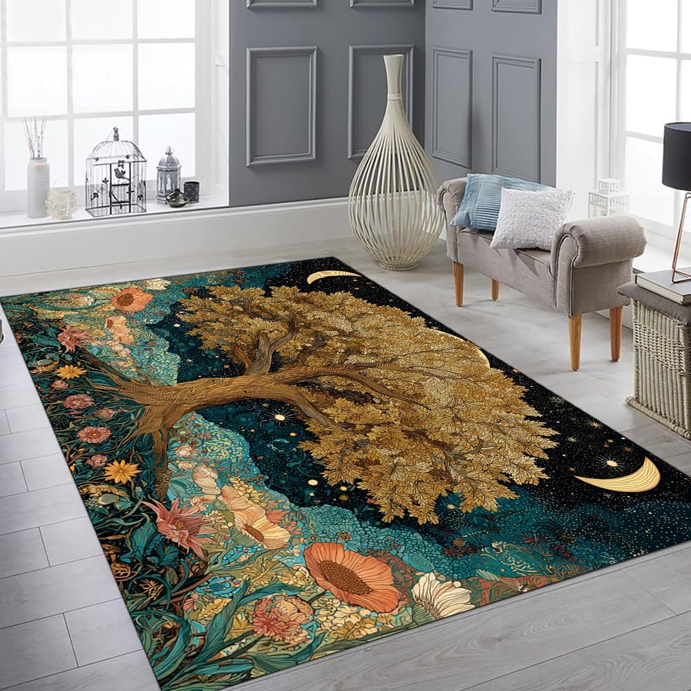 Tree of Life Area Rug – Bohemian Mandala Carpet for Living Room, Bedroom, Meditation Space, Yoga, Spiritual Home Décor – Large Soft Floor Mat for Indoor Decoration (TOL08)