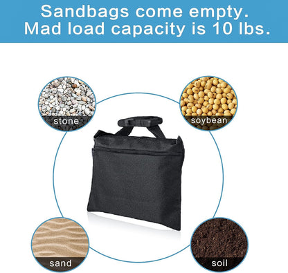 Sandbags 4 Packs with 4 PE Bags, Heavy Duty Sand Bags, Sand Bags for Weight with Zipper and Buckle Straps for Support Light Stand, More 2/4/6/8/10/12 Packs Sand Bag to Choose.