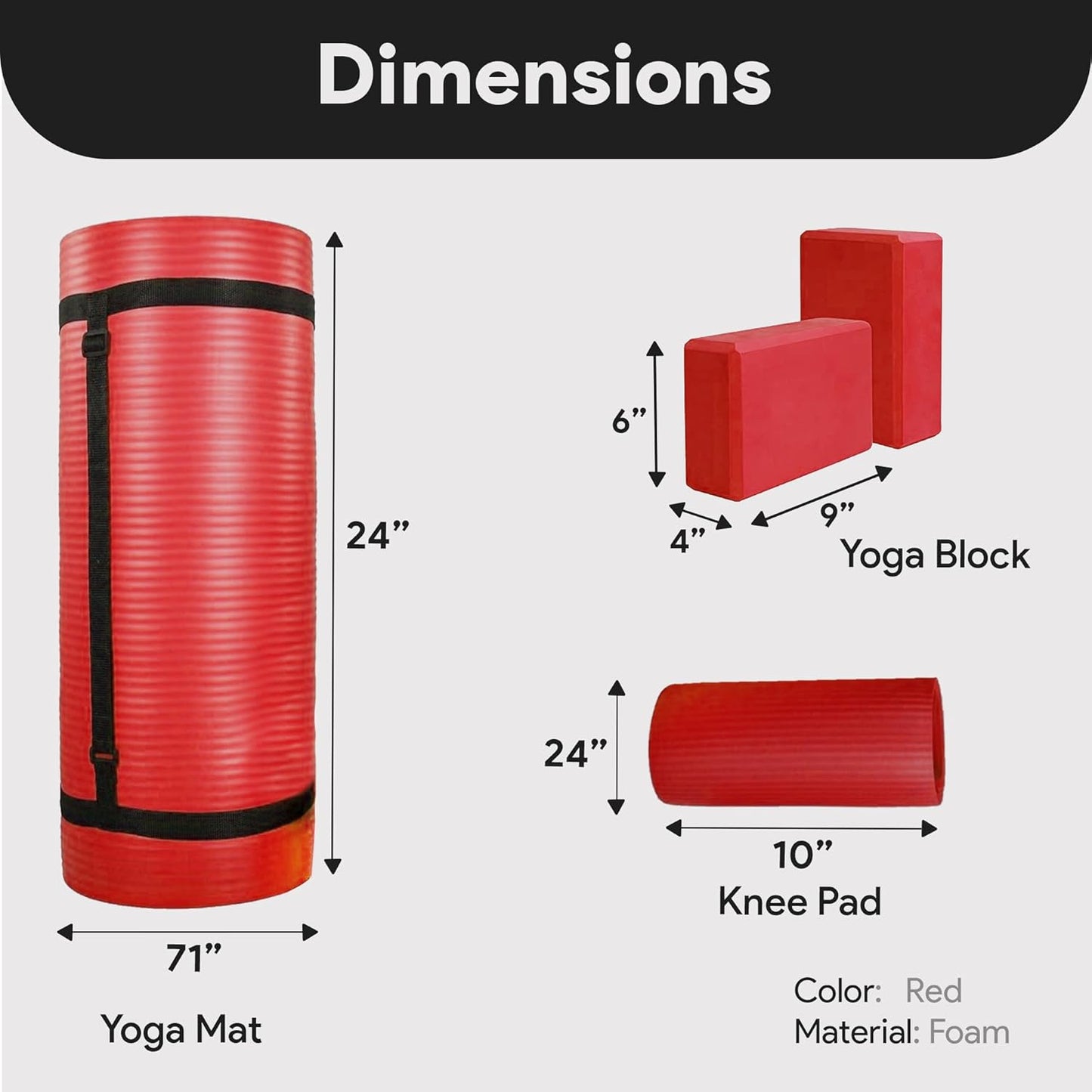 BalanceFrom 71x24 Inches Yoga Mat with Knee Pad and Optional Blocks – Extra 1-Inch Thick Non-Slip Foam with Anti-Tear Surface and Carrying Strap for Home, Studio, or Gym Workouts