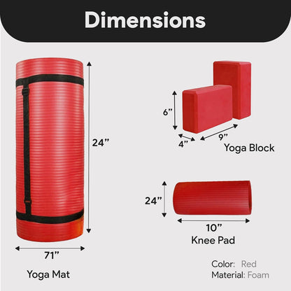 BalanceFrom 71x24 Inches Yoga Mat with Knee Pad and Optional Blocks – Extra 1-Inch Thick Non-Slip Foam with Anti-Tear Surface and Carrying Strap for Home, Studio, or Gym Workouts