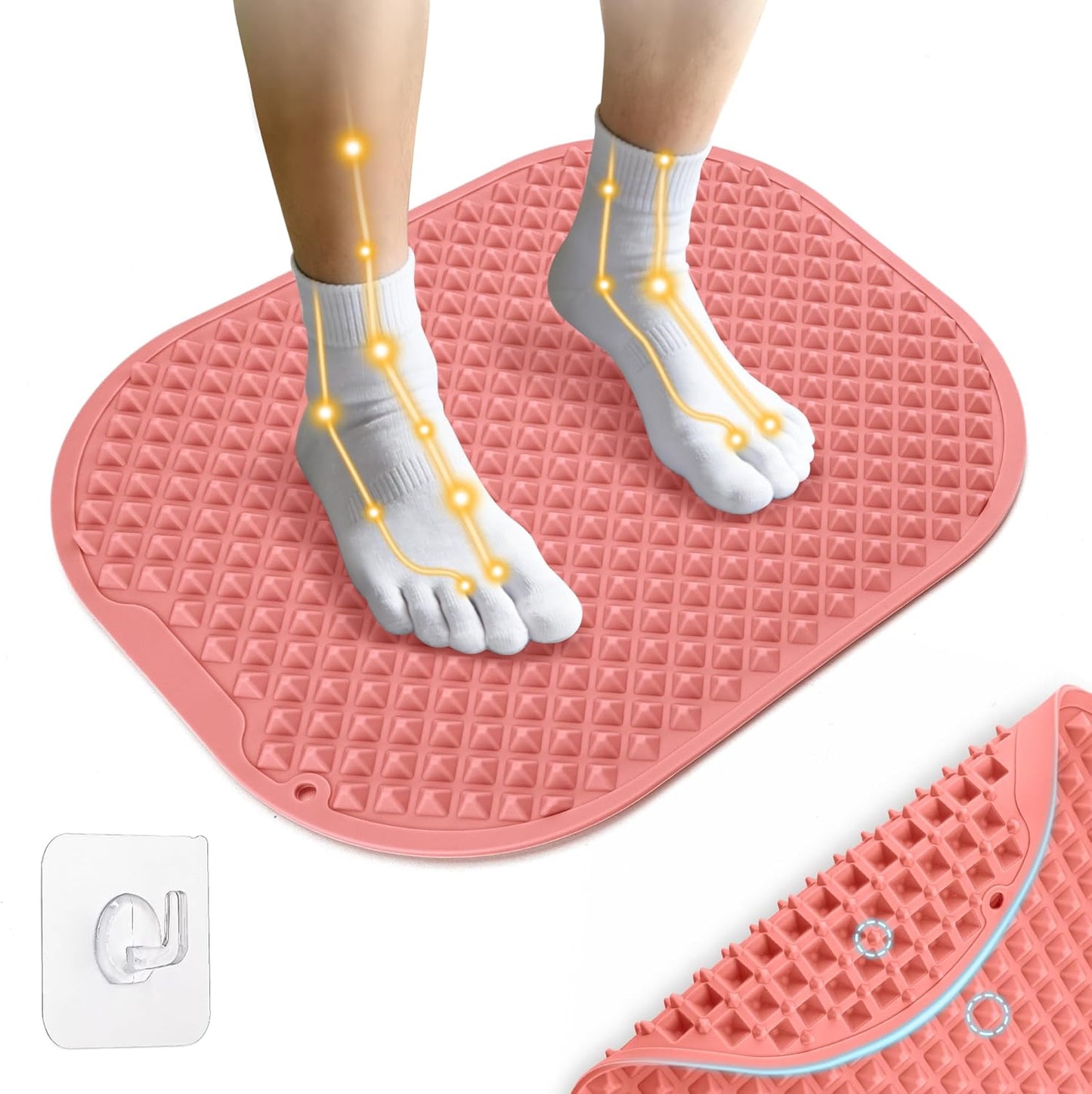 Upgrade Silicone Foot Massager Mat with Dual-Side Usage, Large Reflexology Mat for Feet Relaxation, Foldable Foot Acupressure Mat, Portable Standing Desk Mat for Pain, Fatigue Relief(Gray-L)