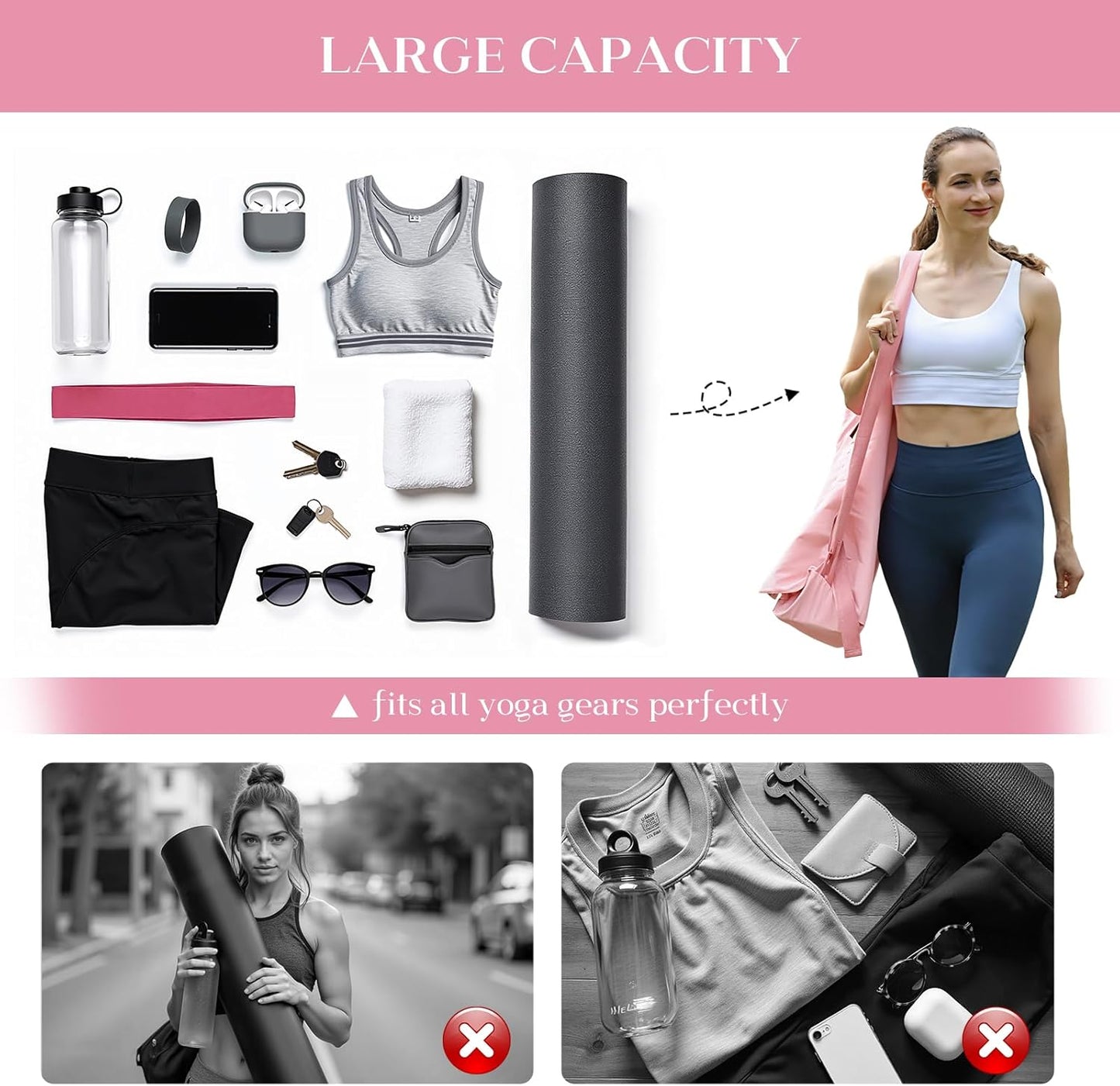 Tumaz Yoga Mat Bag | Padded Adjustable Shoulder Strap | Fits Up to 26" Mats | Multi-Pocket Storage for Essentials | Heavy-Duty G-Hook Closure | Lightweight & Durable for Yoga, Pilates & Fitness