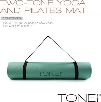 TONE Fitness Yoga Mat 1/4" Thick Non Slip Exercise & Pilates Mat for Home Workouts with Carrying Strap | Multiple Options