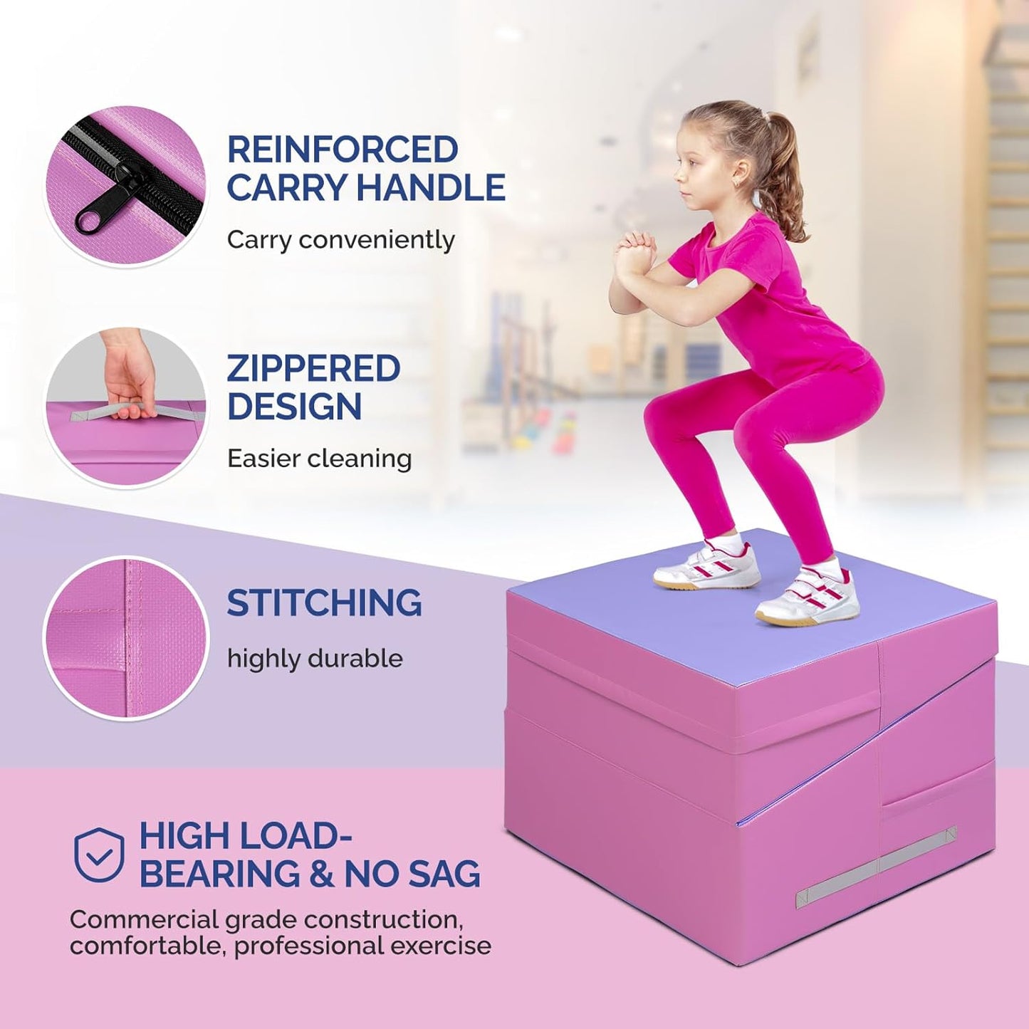 Matladin Incline Gymnastics Cheese Wedge Mat, 48"x24"x14" - Folding Gymnastics Mat for Kids Girls Home Training