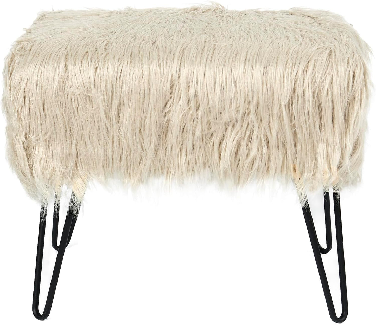 Home Soft Things Green Mongolian Faux Fur Ottoman, Desert Sage, 19'' x 13'' x 17'', Cozy Plush Fluffy Ottoman Foot Rest Stool for Living Room Bedroom Entryway Makeup Bench End of Bed Home Décor