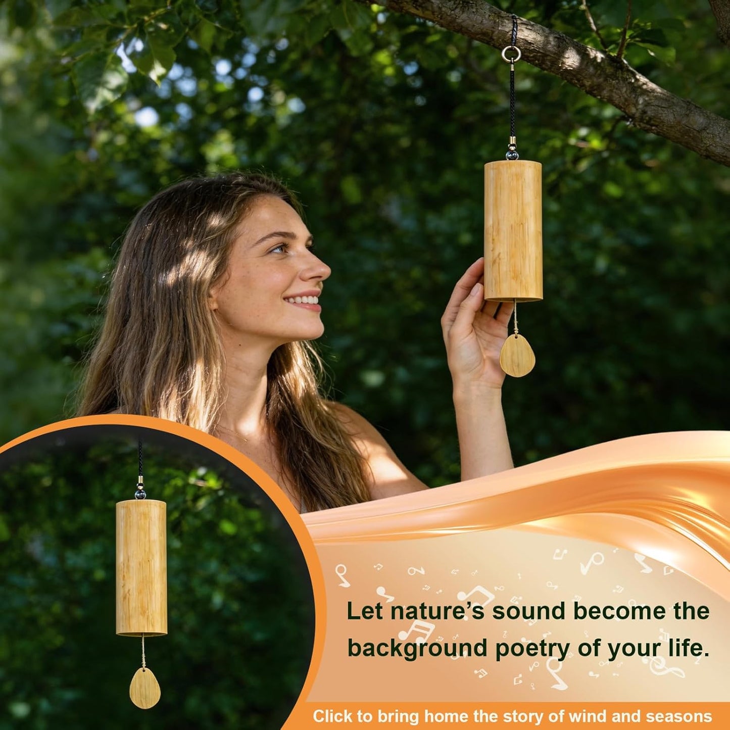 Bamboo Wind Chime-432Hz Tuned for Alpha Wave Relaxation, Focus & Meditation-Handmade Minimalist Sound Healing Tool for Yoga/Home Office/Musical Teaching Classroom/Gifting