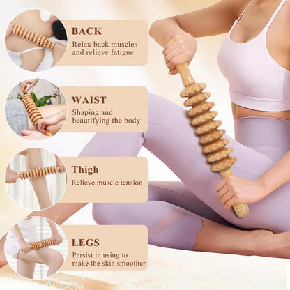Xokocli Cellulite Massage Tool Wood Therapy Massage Tools Body Roller Cellulite Roller Fascia Blaster Lymphatic Drainage Massager for Legs Thighs Muscle Relief Recovery(White 12-Wheel)