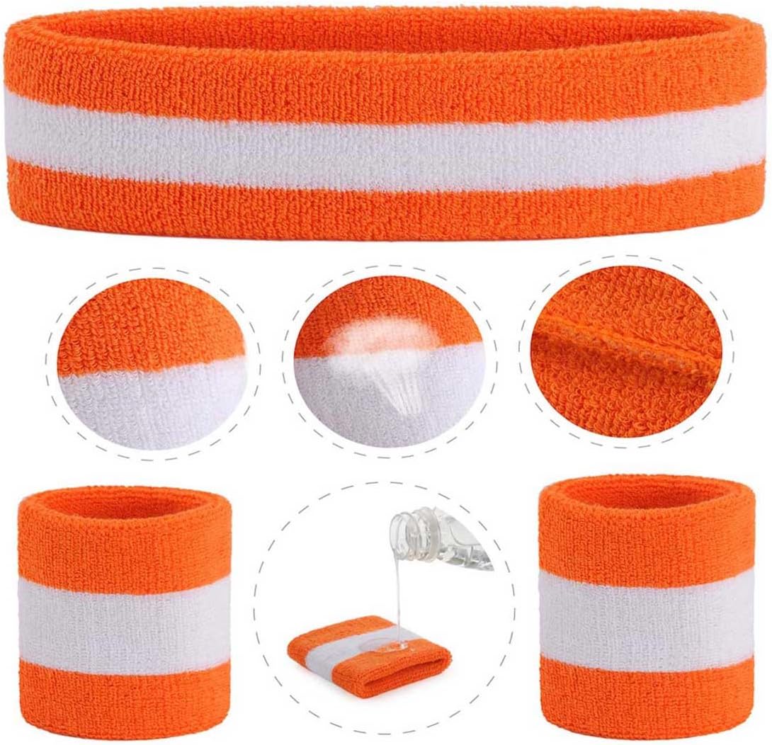 ONUPGO Sweatband Set Sports Headband Wristband Set Sweatbands Terry Cloth Wristband Wrist Sweatband Headbands Moisture Wicking Sweat Absorbing Head Band