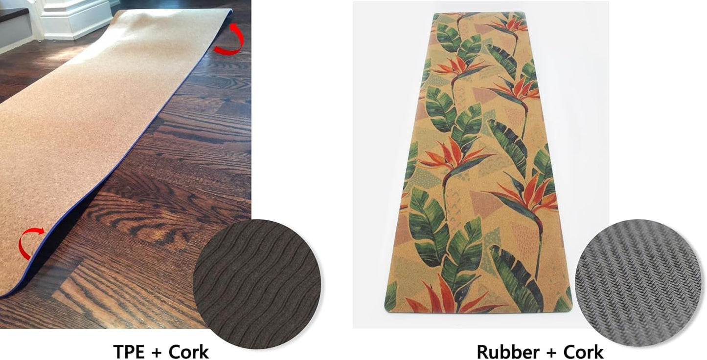 Eco-Friendly, Non-Toxic Cork Yoga Mat. Sweat Resistant, Non-Slip Flat Mat. Ideal for Hot Yoga, Bikram, Vinyasa, Power, Pilates, HIIT Workouts. (72" x 26" x 4mm)