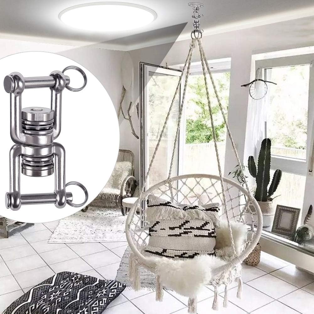 BeneLabel Dual Hanging Rings Hammock Swing Hanger, Swivel Stainless Steel Mounting Bearing Set D Shape Open Loop for Indoor Outdoor Playground Chair Yoga Rope Punching Bag Sandbag
