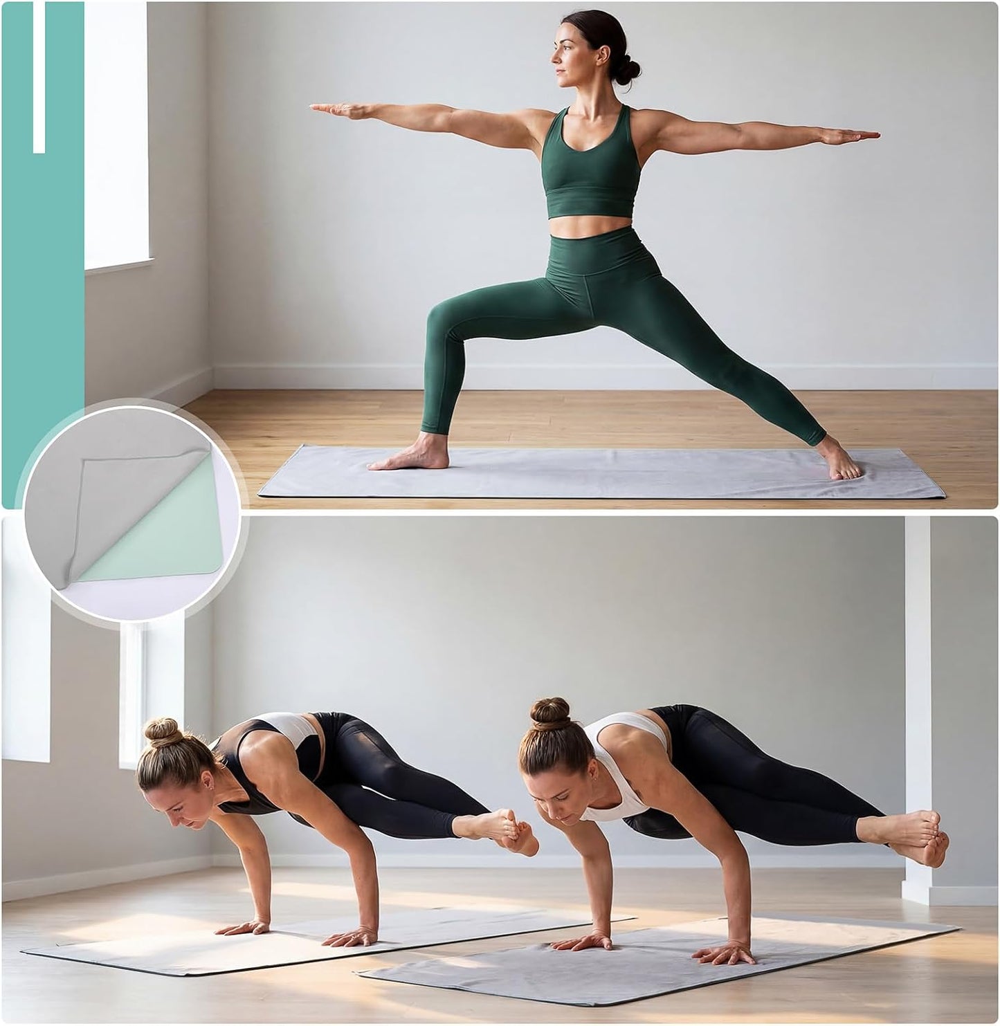 Woanger 2 Pack Hot Yoga Mat Thick 12mm and Towel Non Slip 72" x 26.5" Extra Large Absorbent Microfiber with Nylon Strap for Pilates Exercise Fitness Workout