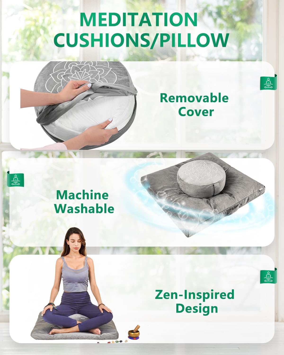 Hihealer Meditation Cushion, Traditional Tibetan Meditation Pillow Velvet Cover - Large Floor Cushion Seating for Adults - Yoga Buckwheat Bolster for Women、Moms