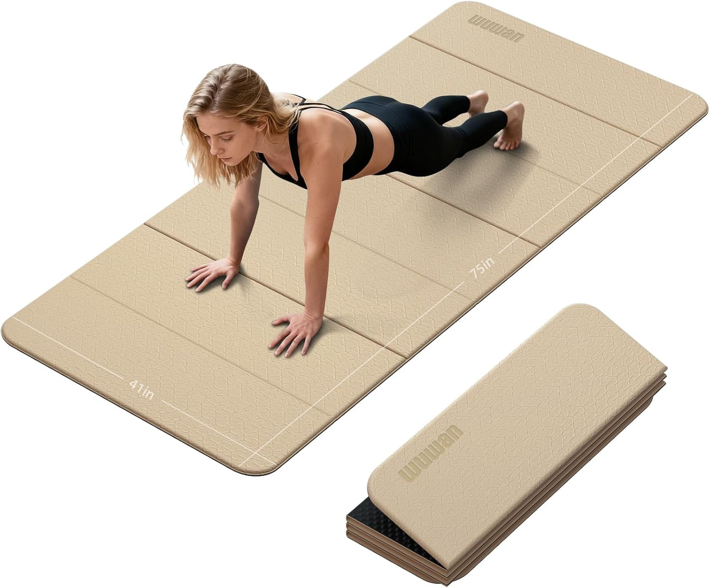 Foldable Yoga Mat Thick 10mm-WUWAN Extra Large Exercise Mat, TPE Material, Non-Slip Fitness Folding Mat Easy to Carry, Suitable for Home Workout Travel Pilates (75" x40",2/5") (Blue)