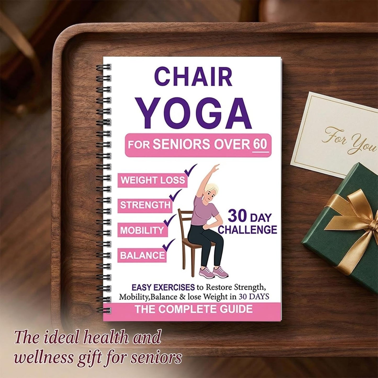 Chair Yoga for Seniors Over 60, 30-Day Challenge Gentle Seated Yoga Exercises Guidebook, Step-by-Step Fitness Planners Instructions Books for Seniors Beginners – 8.2″ x 5.5″ Pink Yoga Book