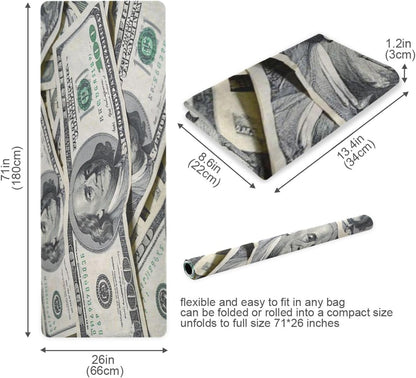 Dollar Cash Rich printed foldable yoga mat for travel For hot yoga, natural rubber non slip, with yoga mat storage tapete para ejercicio 71x26 inches