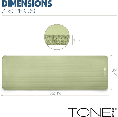 Tone Fitness 1-Inch Thick Yoga Mat | High-Density, Non-slip Exercise Mat with Carrying Strap for Yoga, Pilates, & Home Gym Workouts | Multiple Options