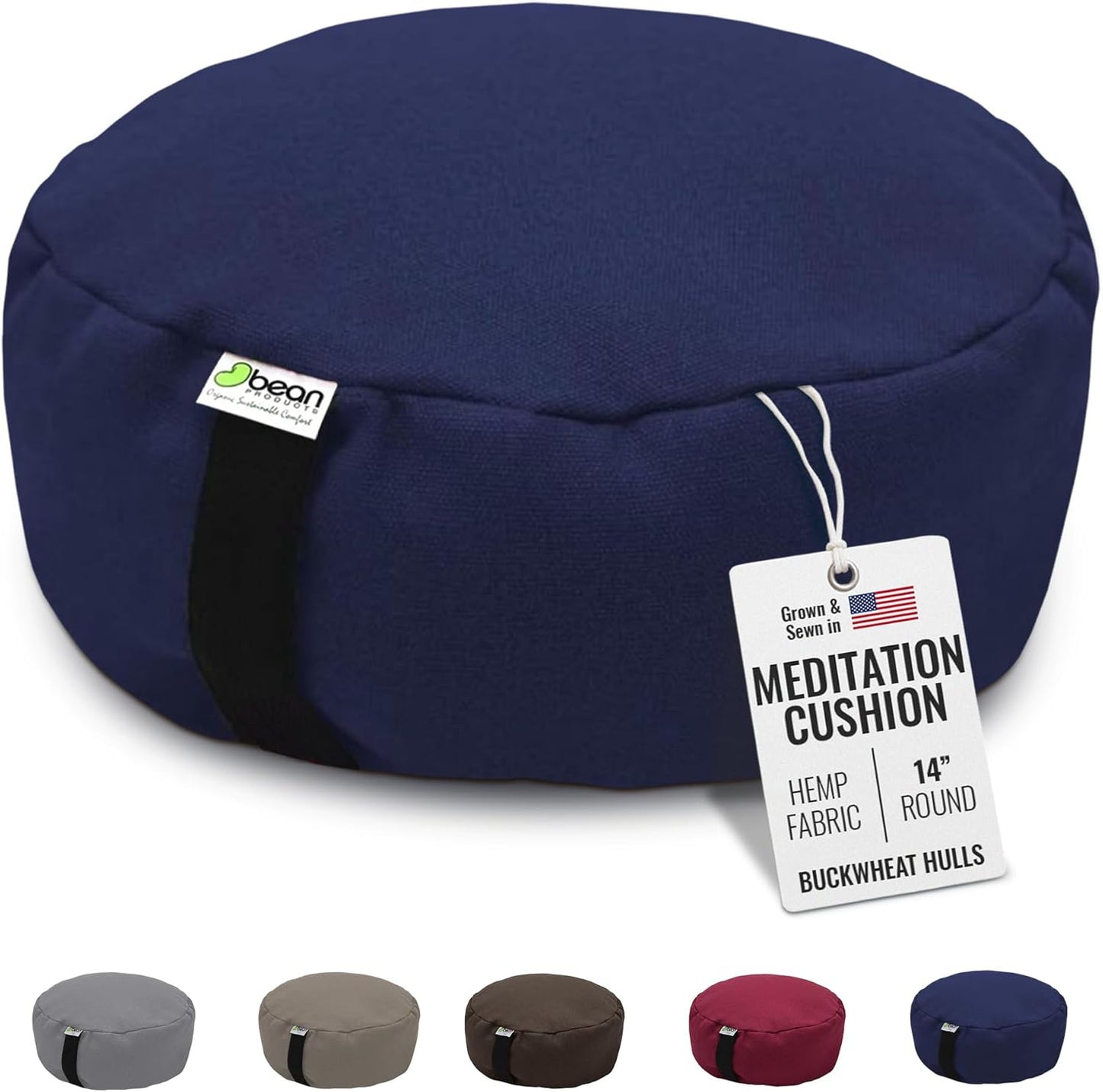 Bean Products Hemp Zafu Meditation Cushion for Sitting on Floor, Hemp Yoga Pillow, Zafu Meditation Pillow, Zen Seiza Kneeling Prayer Pad Support - Made in USA - Round Natural