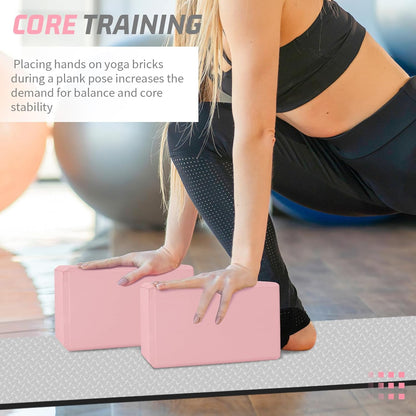 Yoga Blocks 2 Pack 3x6x9IN Foam Block Supportive Latex-Free with Stretch Band, Non-Slip Exercise Blocks for Pilates, Meditation, Balance, Stretching and Deep Poses