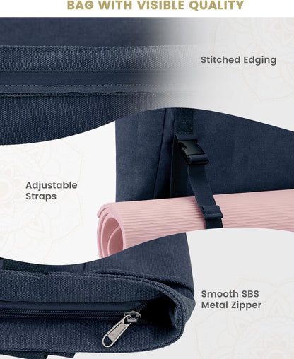 Gonex Yoga Mat Bag, Yoga Gym Bag Tote Bag with Multi Pockets For Women Men, Canvas Yoga Mat Carrier Take in Out Mat Easily For Pilates Travel Workout Office
