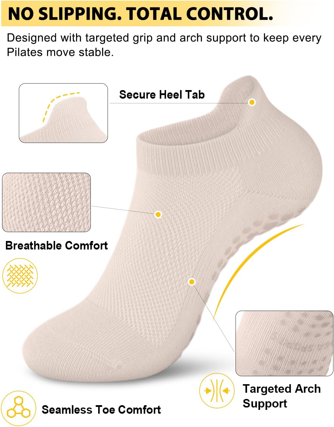 3/6 Pairs Grip Pilates Socks for Women, Non-slip Yoga Athletic Socks for Barre Ballet Barefoot Workout Hospital
