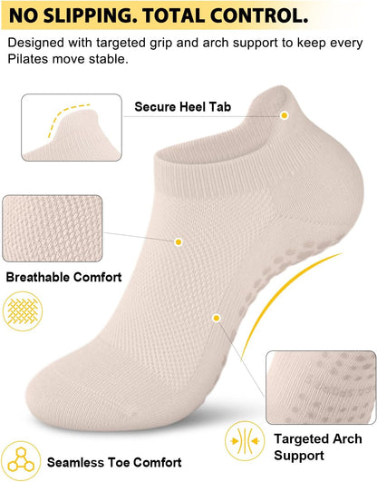 3/6 Pairs Grip Pilates Socks for Women, Non-slip Yoga Athletic Socks for Barre Ballet Barefoot Workout Hospital