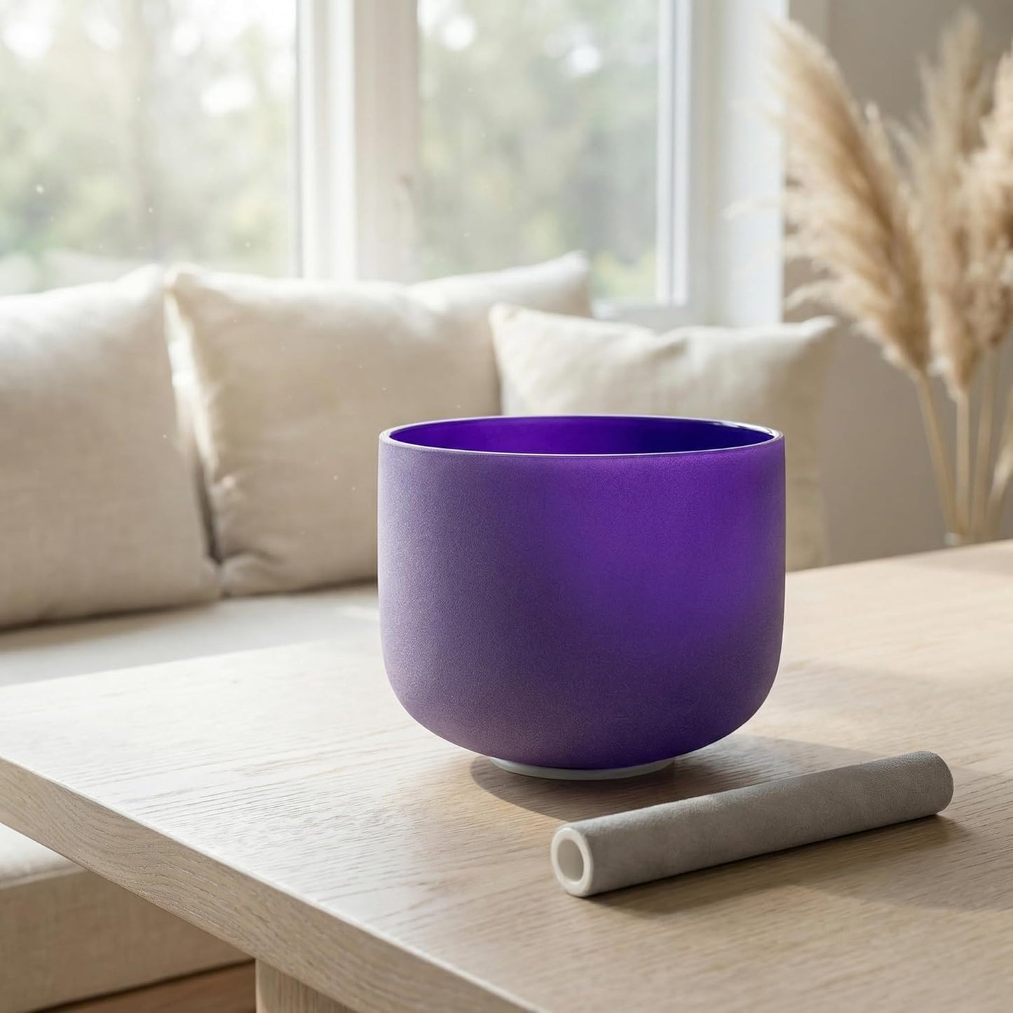 ALIOTH 7" B Note Crystal Singing Bowl Crown Chakra with Suede Mallet for Meditation, Yoga, Chakra Healing & Sound Therapy