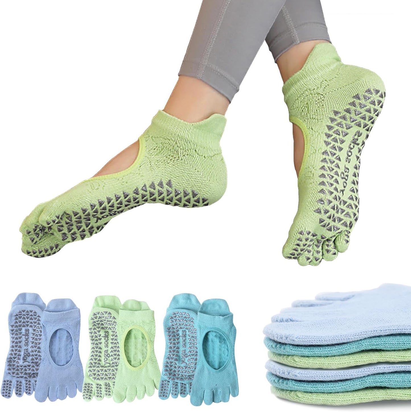 Women's Non-Slip Pilates Yoga Socks, 5-Toe Breathable Cotton Sports Socks, For Pregnant Women, 3 Pairs