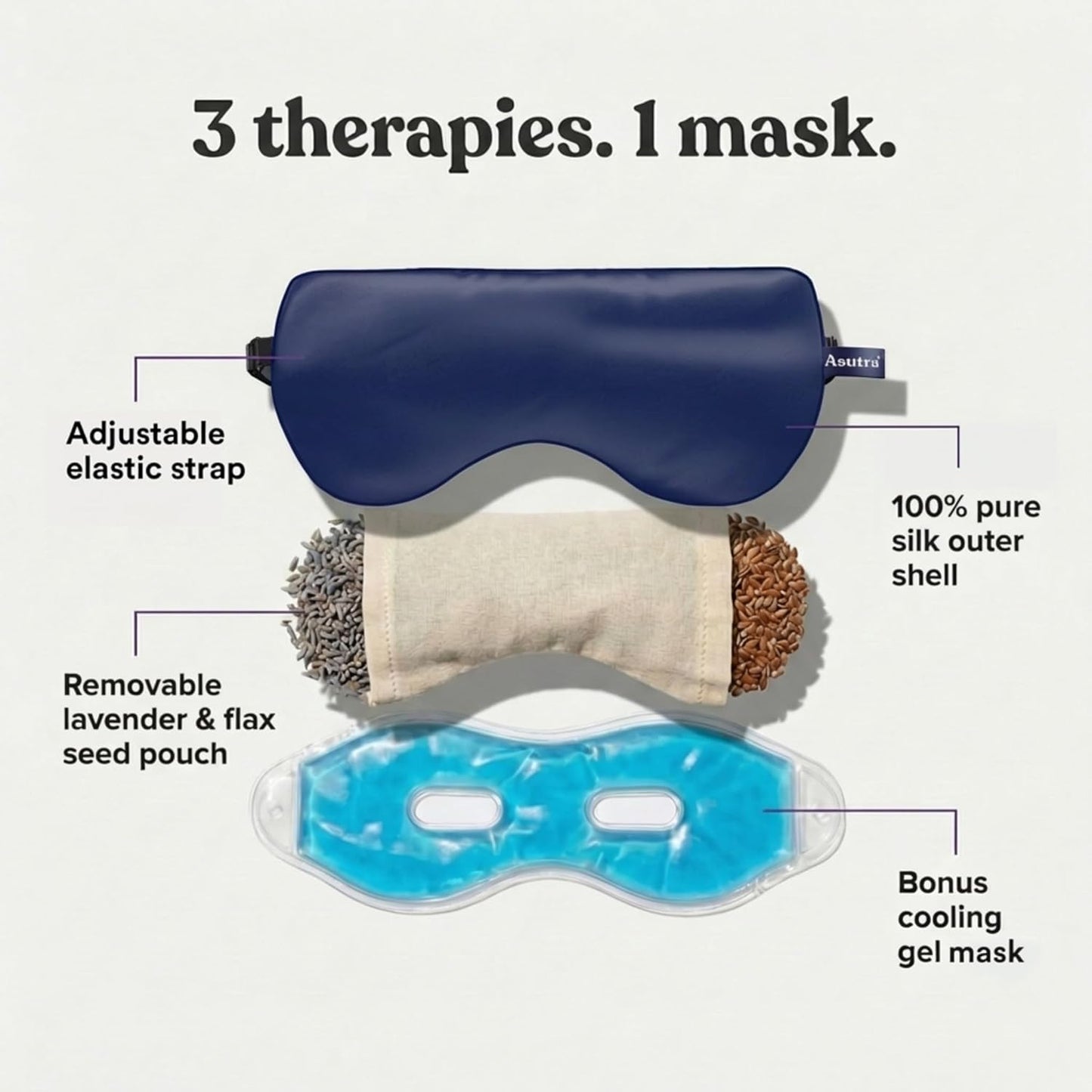 ASUTRA Silk Eye Pillow for Sleep, Purple - Filled w/Lavender Buds & Flax Seeds, Weighted Eye Mask, Meditation & Light Blocking Blindfold, Cooling Gel Mask Included