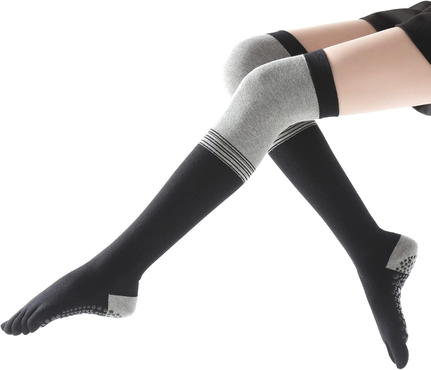 Verdancy Yoga Pilates Toe Socks - Toeless With Grips for Women, Non-Slip Cushioned Over Knee Thigh High
