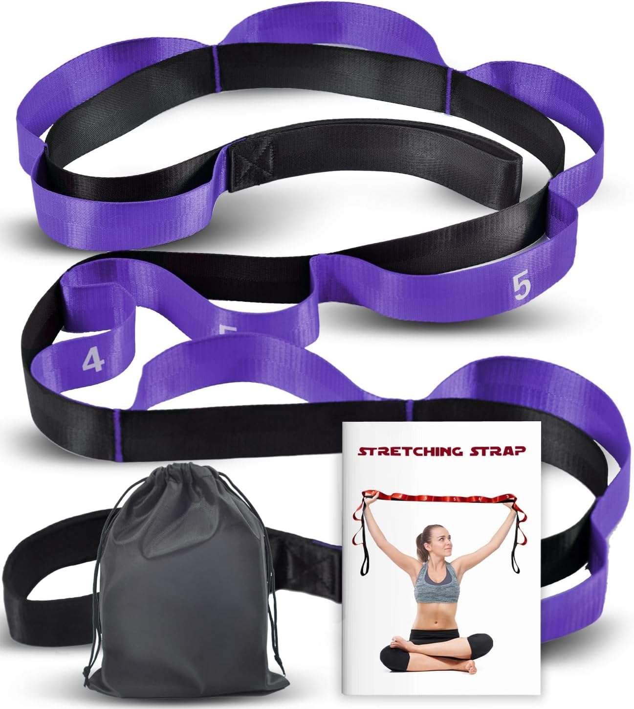 Acozycoo Stretching Strap with Loops for Physical Therapy,Yoga Strap for Stretching,Home Workout,Pilate & Flexibility Training,Non-Elastic Exercise Stretch Band for Hamstring,Leg Stretcher Belt,Flexibility Fascia