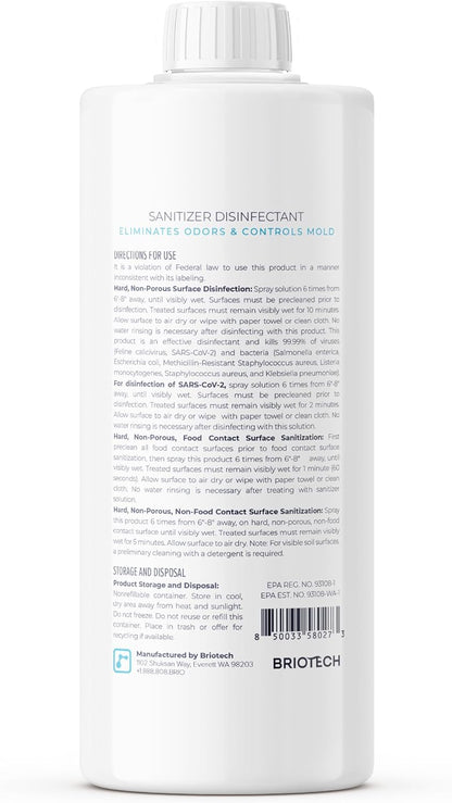BRIOTECH Sanitizer Disinfectant Hypochlorous Spray, Kill 99.99% of Viruses & Bacteria, Control Mold, Eliminate Odor, Gentle for Nursery & Play Rooms, Food Contact Surface Sanitizer, 32 fl oz