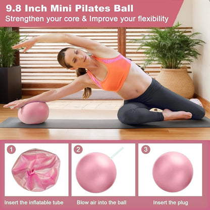 Pilates Essentials Kit for Women, Yoga Exercise Equipment Set for Home Workouts with Mini Ball, Resistance Bands, Sliding Disks & Accessories - Fitness Set for Yoga & Pilates Beginners(Pink)