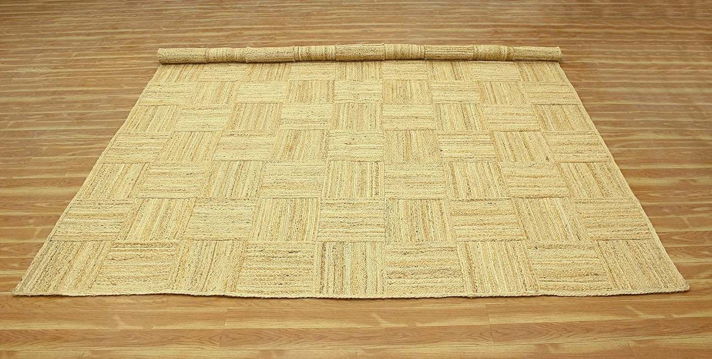 Scalloped Edge Kilim Rug 3' Square Rug Beige & Multicolor Cape Cod Design Carpet Thick 0.27 inches Hand Braided Jute Flatweave Indoor Outdoor Use Rugs for Bedroom, Kitche, Yoga Mat