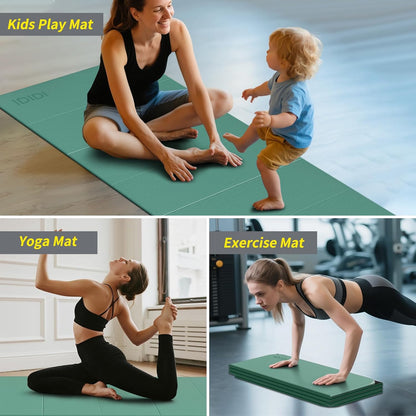 Foldable Yoga Mat Extra Thick & Large (74" x 31.5" x 0.32"), Double-Sided Non Slip & Lightweight Fitness Mat, 8mm Thick Wide Exercise Mats for Woman Man Kids, Portable Workout Mats for Travel, Studio or Home Use