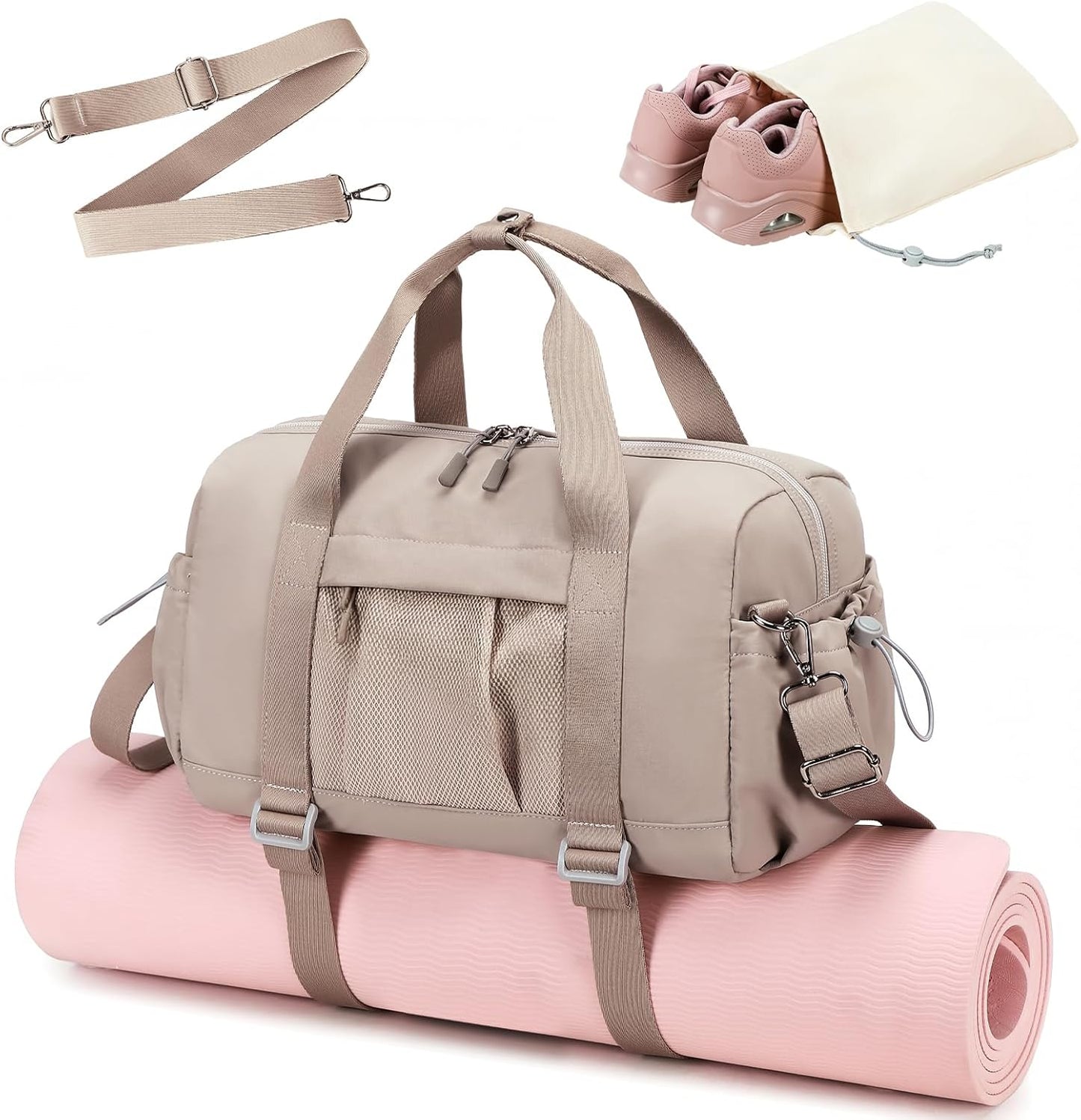 LEDAOU Small Gym Bag for Women, Mini Duffle Bag with Yoga Mat Holder Lightweight Carry On Sports Bag with Separate Shoe Pocket and Wet Pocket Duffel Bags Dance Yoga Workout Bag (Pink)
