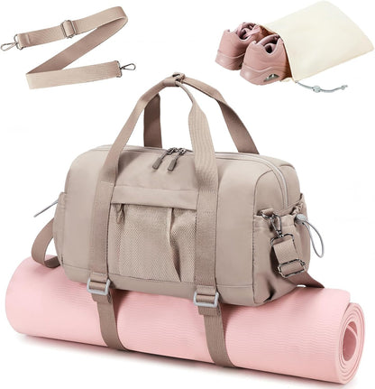 LEDAOU Small Gym Bag for Women, Mini Duffle Bag with Yoga Mat Holder Lightweight Carry On Sports Bag with Separate Shoe Pocket and Wet Pocket Duffel Bags Dance Yoga Workout Bag (Pink)