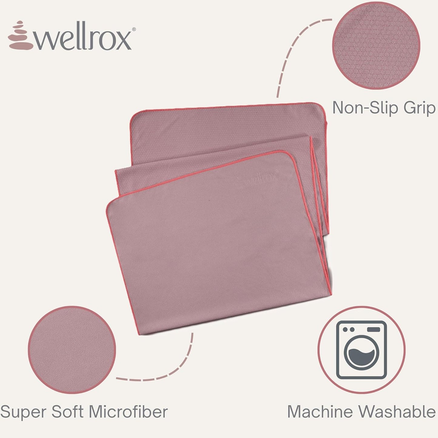 Wellrox Microfiber Yoga Mat Towel with Grip – Ultra Absorbent, Super Soft, and Quick Dry Hot Yoga Towel Non Slip for Pilates, Bikram, and Fitness Workouts (74” x 26”, Pink)