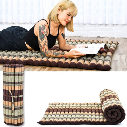 Leewadee - Kapok Roll Mat – Handcrafted Folding Sleep & Relaxation Mattress from Thailand, Ideal as Guest Bed, Camping Mat, Yoga Mat or Traditional Futon, 75 x 39 inches, Anthracite