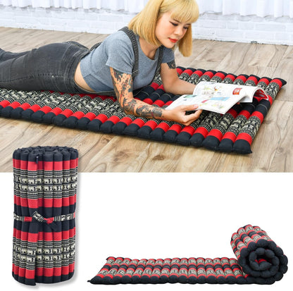 Leewadee - Kapok Roll Mat – Handcrafted Folding Sleep & Relaxation Mattress from Thailand, Ideal as Guest Bed, Camping Mat, Yoga Mat or Traditional Futon, 75 x 39 inches, Anthracite