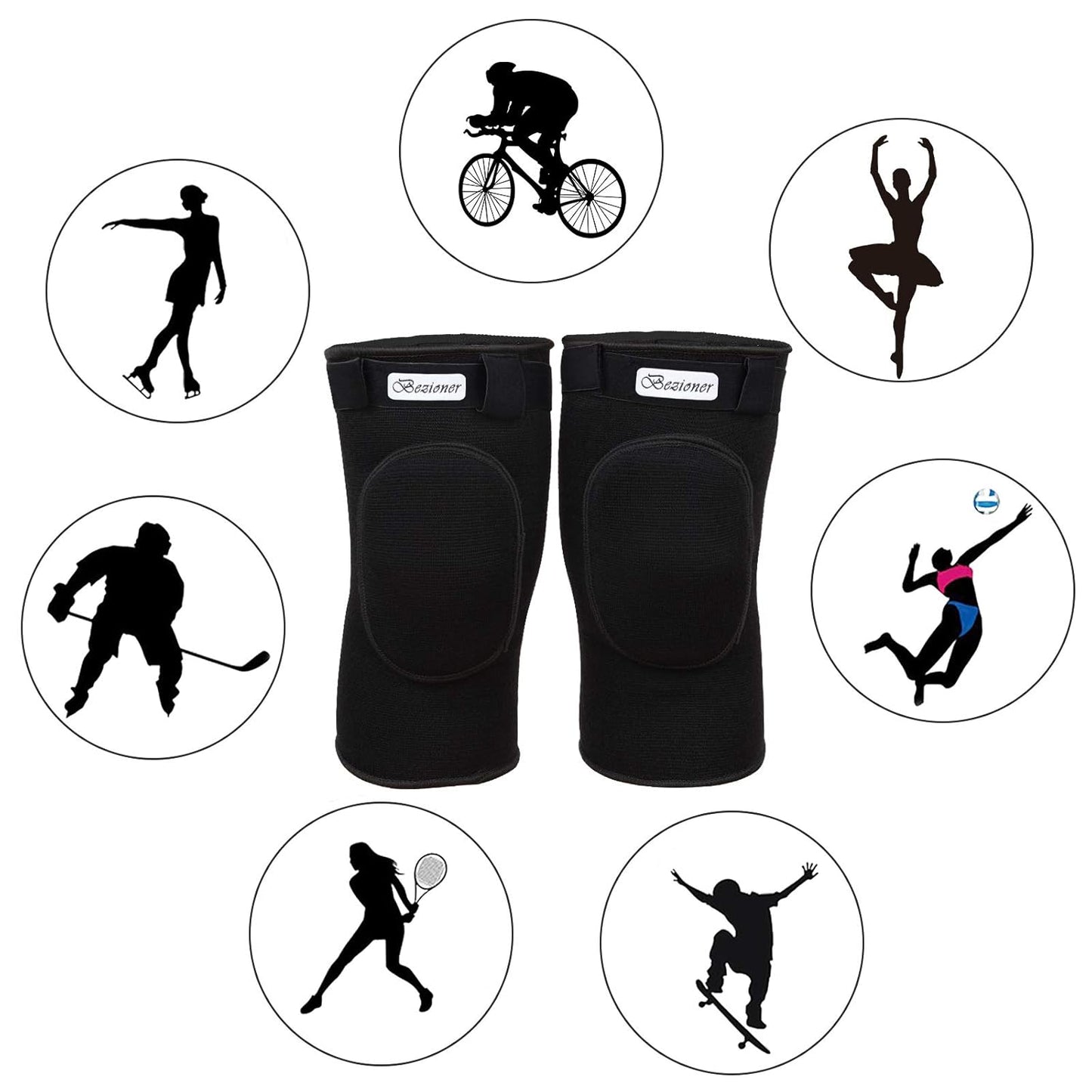 Bezioner Knee Pads Volleyball,Thick Sponge Anti-Slip,Dance Knee Pads for Women Yoga Basketball Football Youth Girls Black and Pink M