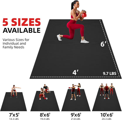GymCope Extra Large Exercise Mat, 10'x6'/9'x6'/8'x6'/7'x5'/6'x4'(8mm) Thick Workout Mat for Home Gym & Garage Flooring, Shoe-Friendly, High-Density, MMA, HIIT, Weight Lifting, Cardio&Strength