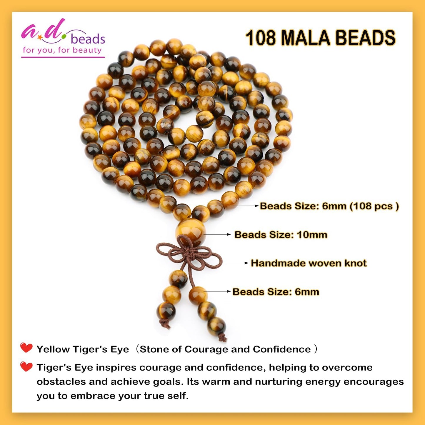AD Beads 6mm 8mm 108 Prayer Mala Jasper Elastic Bracelet - Handmade Yoga Meditation Healing Power Energy Gifts for Unisex Adult.