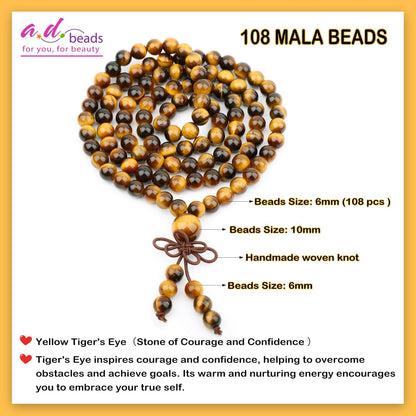 AD Beads 6mm 8mm 108 Prayer Mala Jasper Elastic Bracelet - Handmade Yoga Meditation Healing Power Energy Gifts for Unisex Adult.