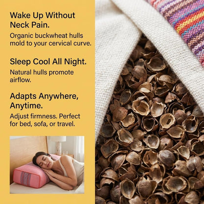 Adjustable Buckwheat Hull Pillow for Neck Pain Relief (21x8x4in) Natural Cooling Cervical Support Organic Pillow for Side & Back Sleepers with Night Sweats (Grey)