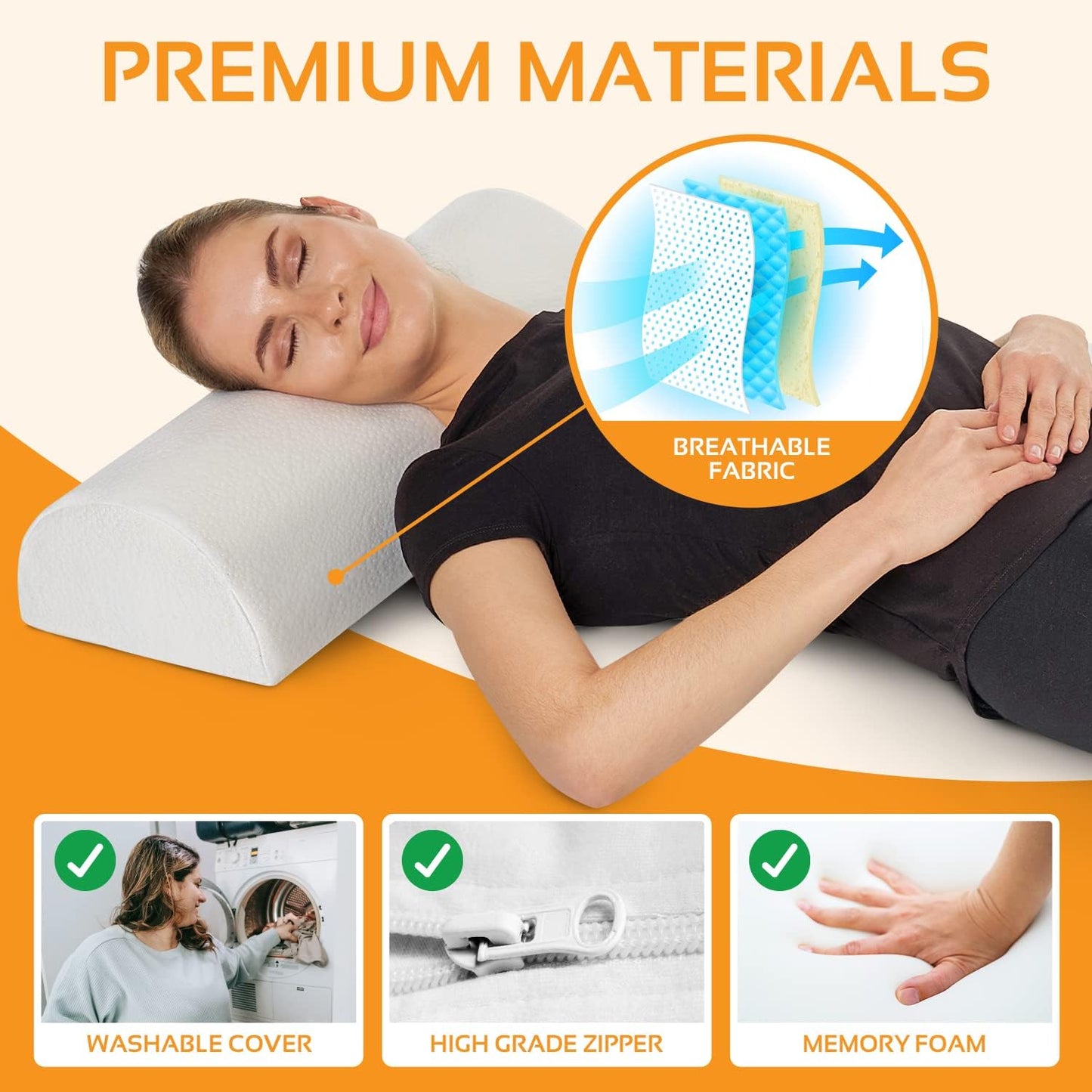 AllSett Health Half Moon Bolster Pillow for Legs, Back and Head (2 Pack) Semi Roll for Ankle and Foot Comfort with White Cotton Machine Washable Cover | Premium Memory Foam | 2 Pillow System