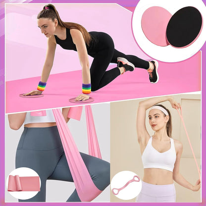 Pilates Essentials Kit for Women, Yoga Exercise Equipment Set for Home Workouts with Mini Ball, Resistance Bands, Sliding Disks & Accessories - Fitness Set for Yoga & Pilates Beginners(Pink)