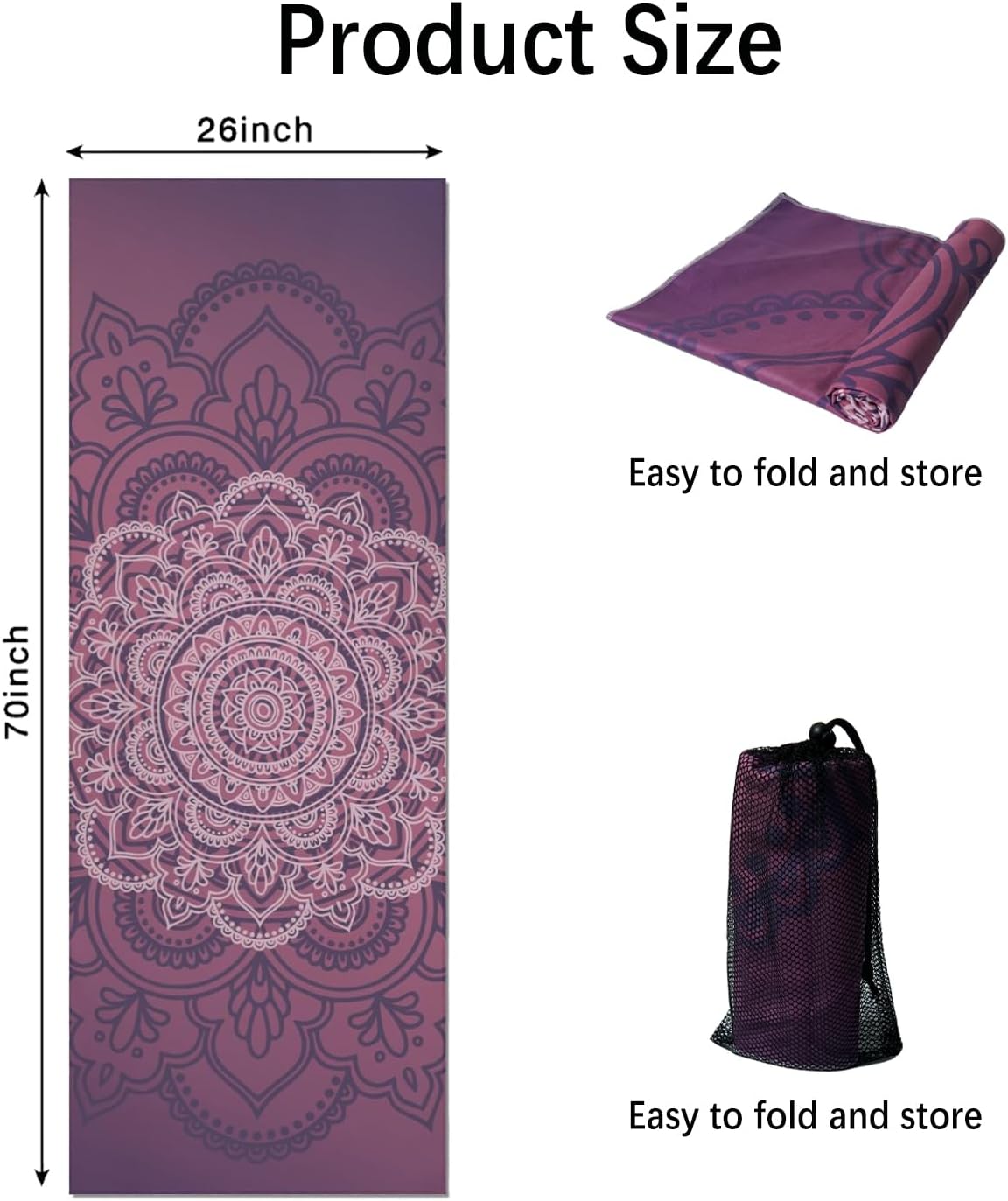 Hot Yoga Mat Towel with Corner Pockets Yoga Towels for Hot Yoga Non Slip with Travel Bag Sweat Absorbent Yoga Blankets Mat Cover for Workout Gym 70"x26" (Mountain-01, 70x26)