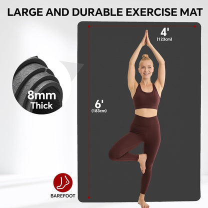 Stepwaver Extra Large Yoga Mat 6'x4'(1/3" & 1/4" Thick), Non-Slip, Ultra Durable, Wide Workout Mat, Wide Exercise Mats for Home Workouts, Yoga, Pilates, Stretching (Barefoot Exercise)