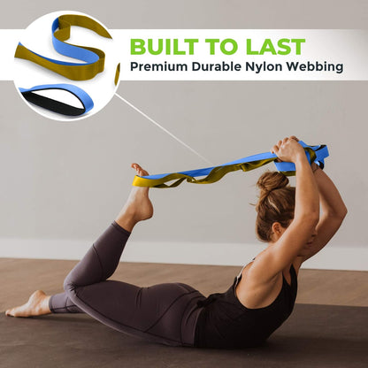 Gradient Fitness Stretching Strap for Physical Therapy, 12 Multi-Loop Stretch Strap 1.5" W x 8' L, Neoprene Handles, Physical Therapy Equipment, Yoga Straps for Stretching, Leg Stretcher.