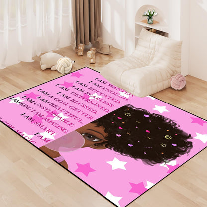 Black Girl Area Rug for Bedroom African Black Girls Floor Rugs for Living Room Playroom Cartoon Art Home Decor Soft Yoga Mats for Women Afro Purple 47" x 31" (2.7 x 3 Feet)